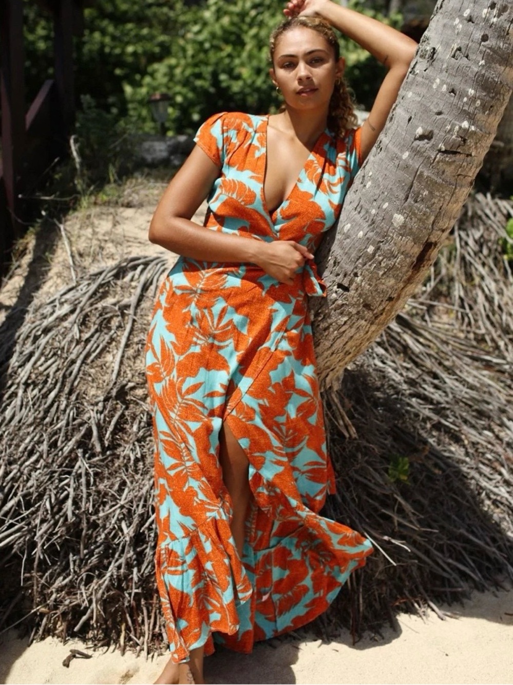 XIX Palms Wrap Maxi Dress Size M Vacation Resort Hawaii